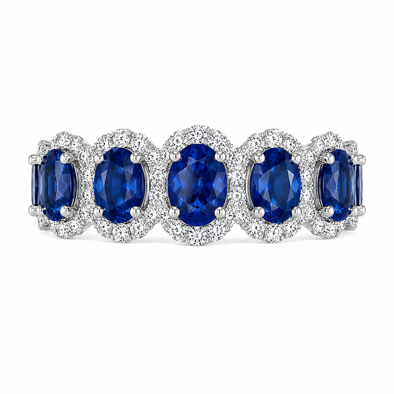 Gemstone & Diamond Halo Eternity Band