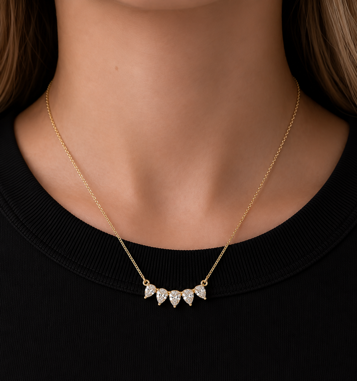 Five Pear Lab Grown Diamond Cluster Necklace