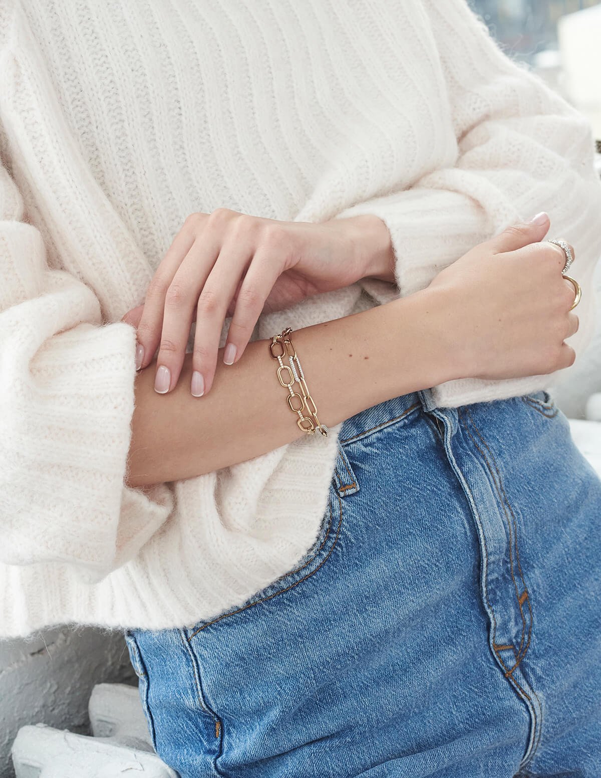 Two Tone Paperclip Bracelet with Diamonds