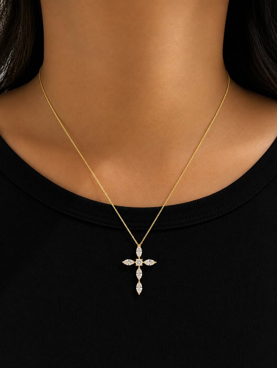 Lab Grown Marquis Diamond Cross Pendant