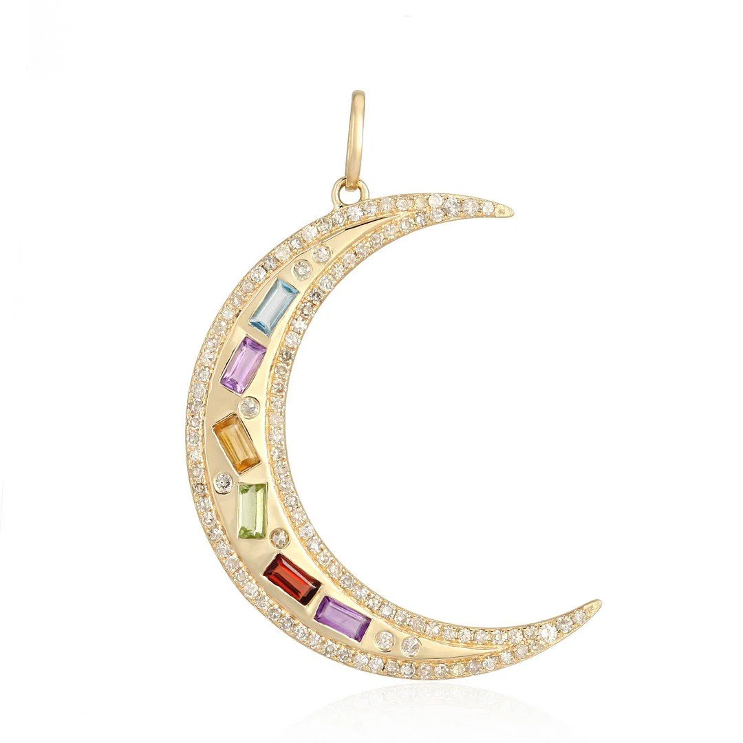 Multi Gemstone Moon Charm