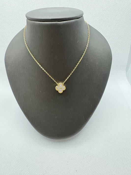 CZ and Gold Clover Necklace