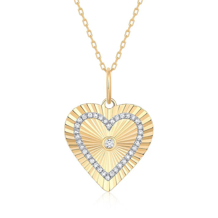 Fluted Gold Diamond Heart Charm