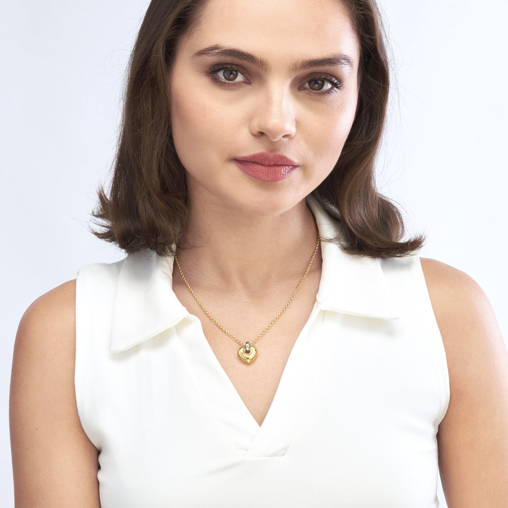 Two-Tone Puffy Heart Necklace